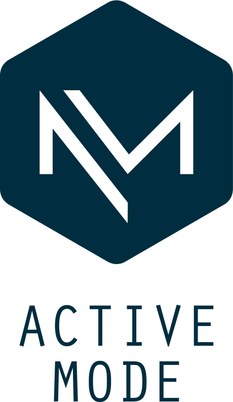 Custom logo design featuring geometric icon of the AM initials and bold typography for ActiveMode